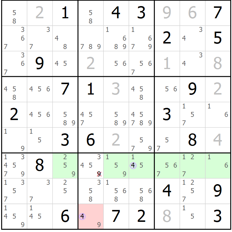 Position des candidats pour la solution de la Gr 7 page 10 du magazine de sudoku Suprême n° 023