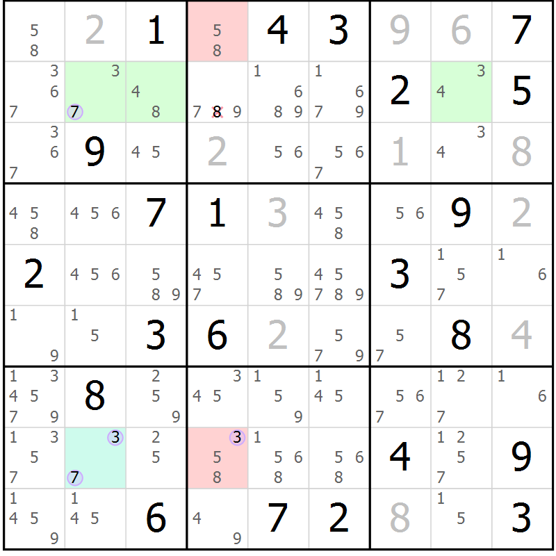 Position des candidats pour la solution de la Gr 7 page 10 du magazine de sudoku Suprême n° 023