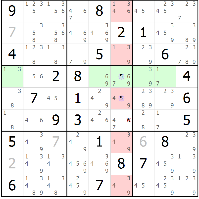 Position des candidats pour la solution de la Gr 70 page 73 du magazine de sudoku Suprême n° 023
