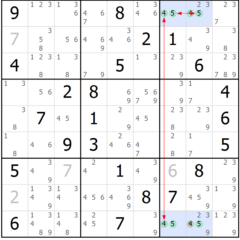 Position des candidats pour la solution de la Gr 70 page 73 du magazine de sudoku Suprême n° 023