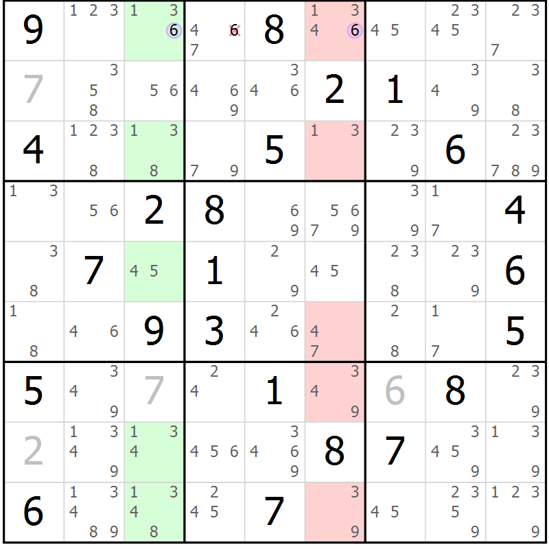 Position des candidats pour la solution de la Gr 70 page 73 du magazine de sudoku Suprême n° 023