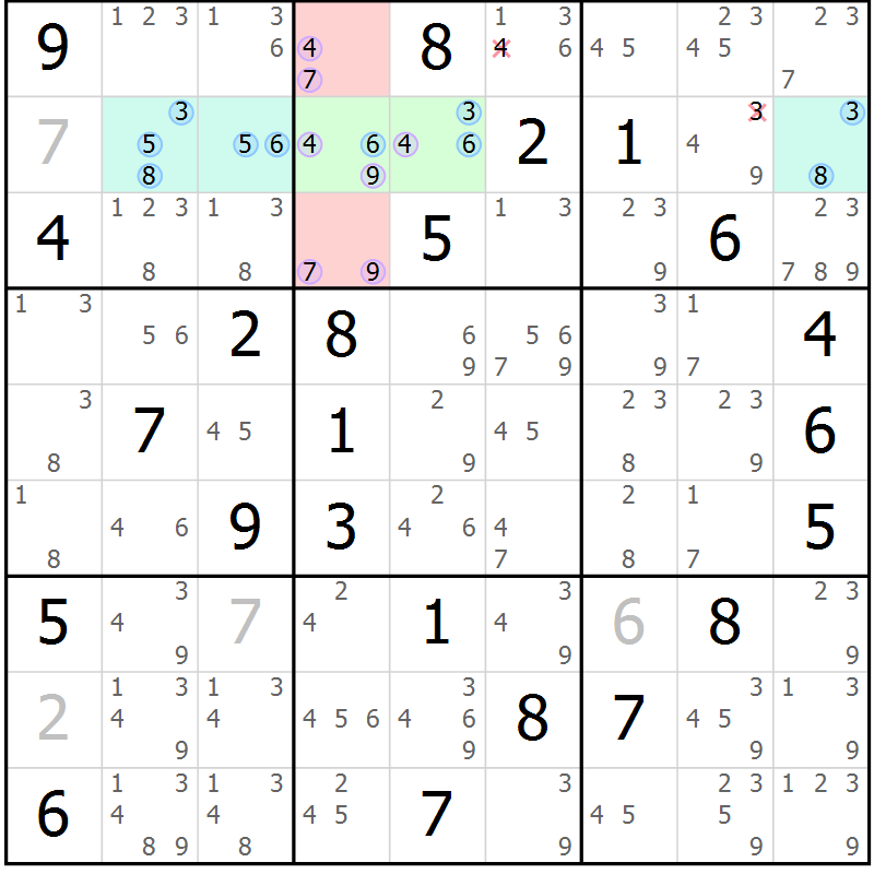 Position des candidats pour la solution de la Gr 70 page 73 du magazine de sudoku Suprême n° 023