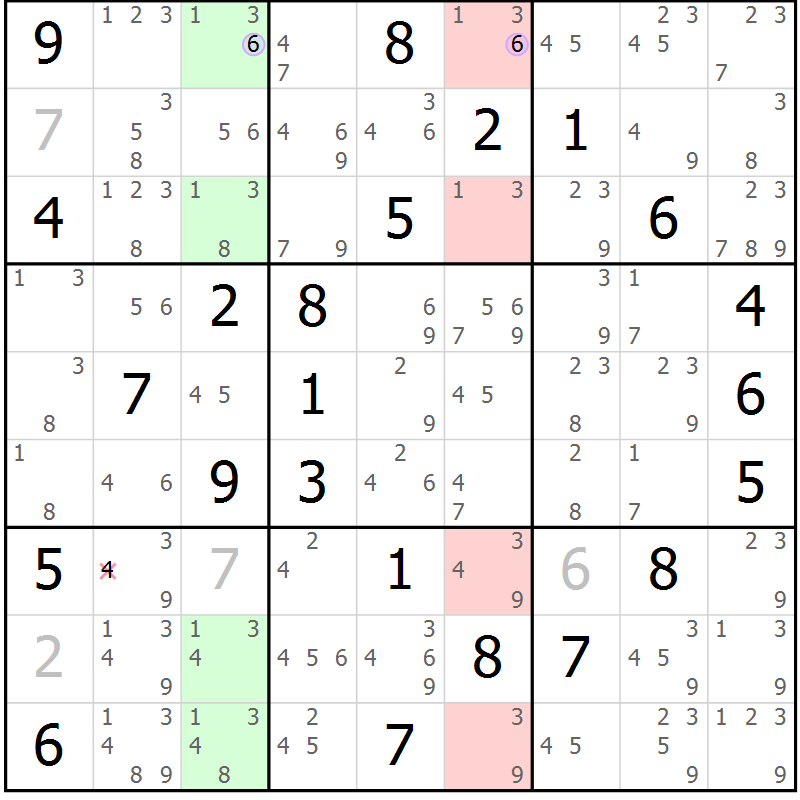 Position des candidats pour la solution de la Gr 70 page 73 du magazine de sudoku Suprême n° 023
