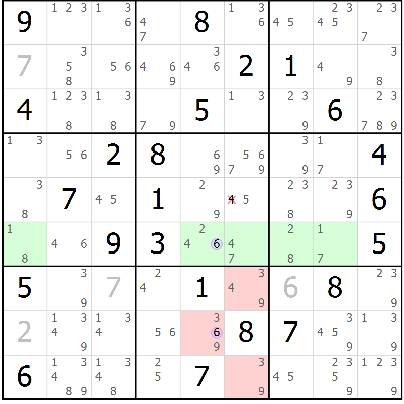 Position des candidats pour la solution de la Gr 70 page 73 du magazine de sudoku Suprême n° 023