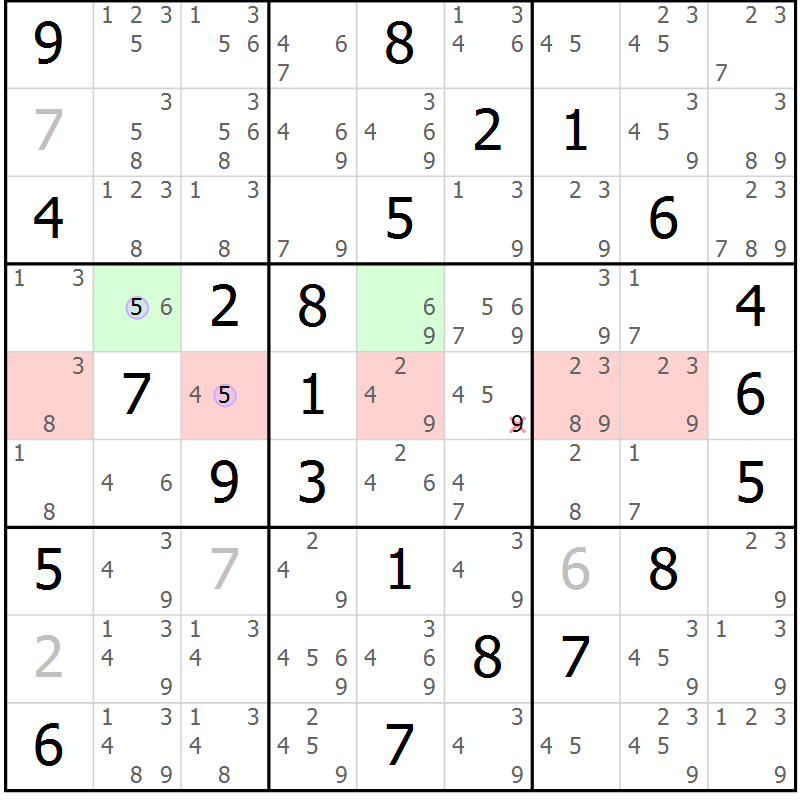 Position des candidats pour la solution de la Gr 70 page 73 du magazine de sudoku Suprême n° 023