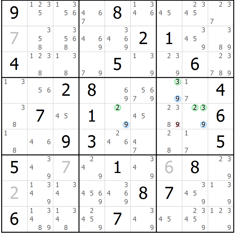 Position des candidats pour la solution de la Gr 70 page 73 du magazine de sudoku Suprême n° 023