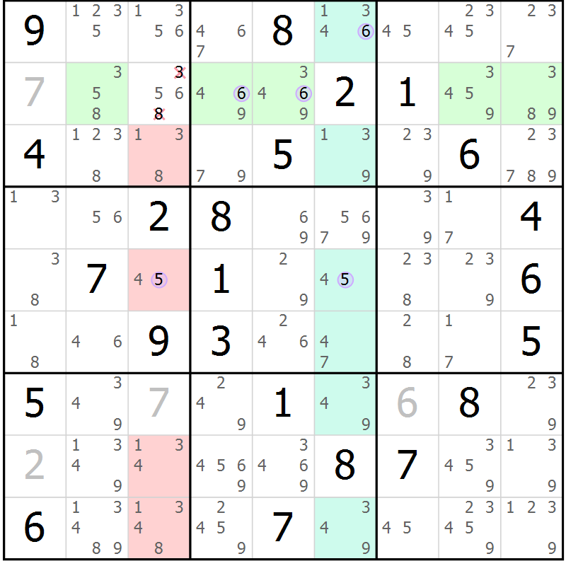 Position des candidats pour la solution de la Gr 70 page 73 du magazine de sudoku Suprême n° 023