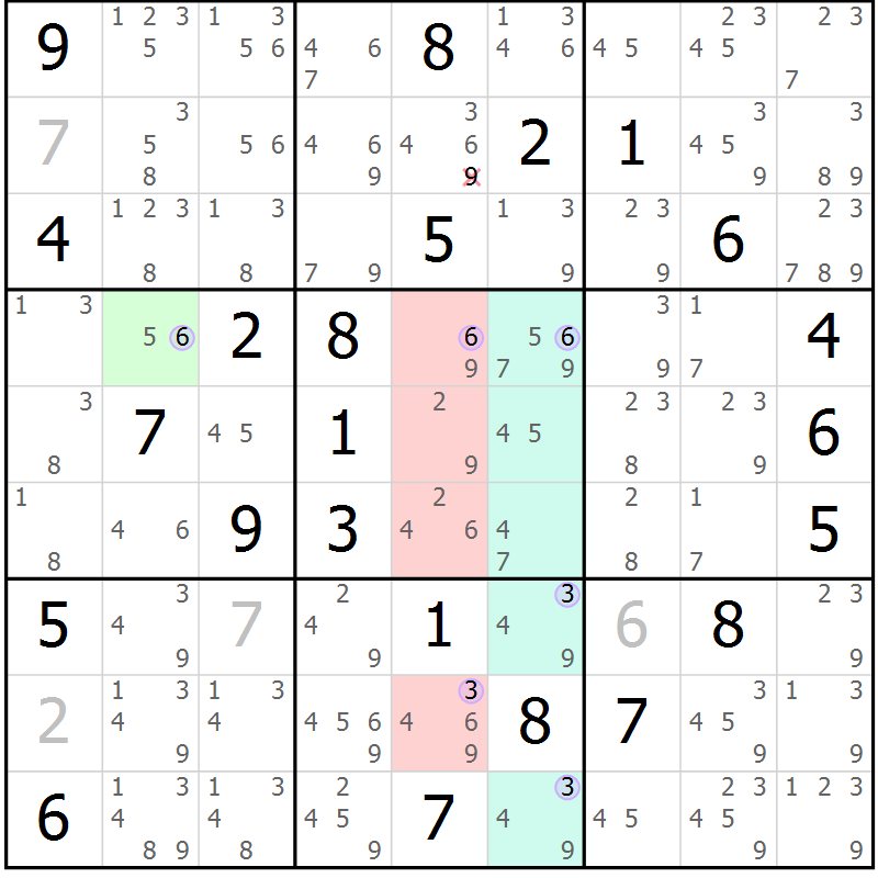 Position des candidats pour la solution de la Gr 70 page 73 du magazine de sudoku Suprême n° 023