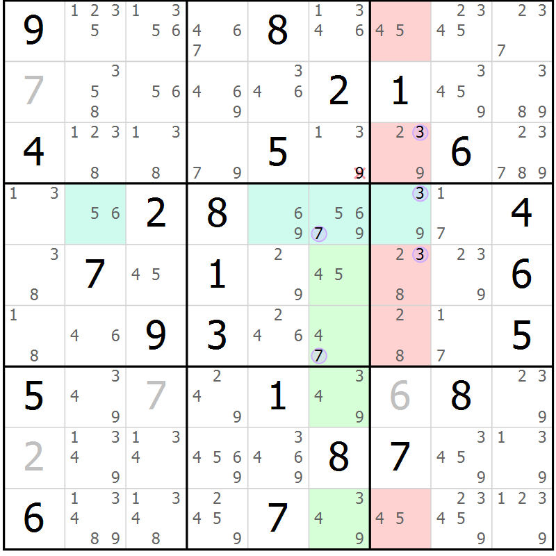 Position des candidats pour la solution de la Gr 70 page 73 du magazine de sudoku Suprême n° 023
