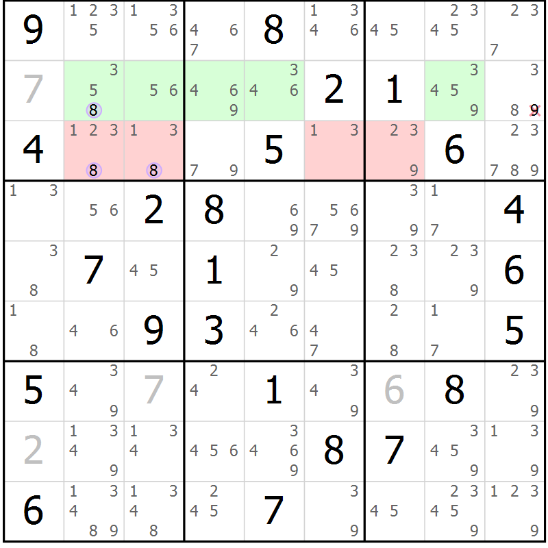 Position des candidats pour la solution de la Gr 70 page 73 du magazine de sudoku Suprême n° 023