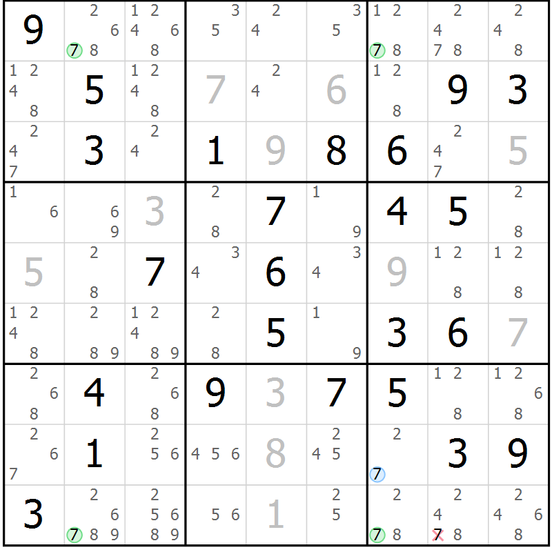 Position des candidats pour la solution de la Gr 71 page 74 du magazine de sudoku Suprême n° 023