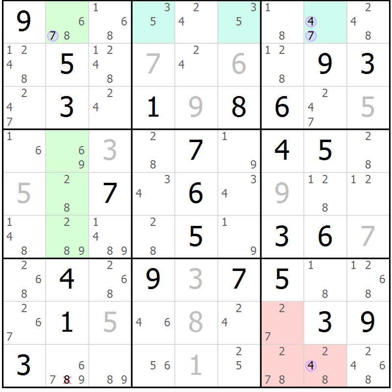 Position des candidats pour la solution de la Gr 71 page 74 du magazine de sudoku Suprême n° 023