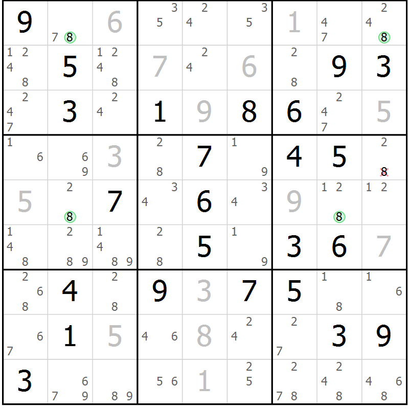 Position des candidats pour la solution de la Gr 71 page 74 du magazine de sudoku Suprême n° 023