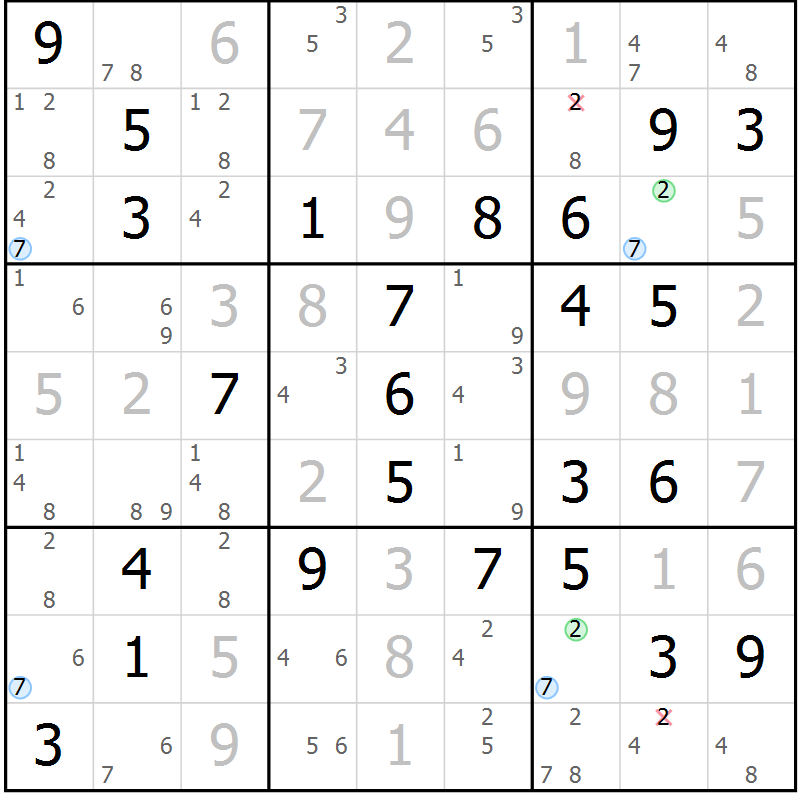 Position des candidats pour la solution de la Gr 71 page 74 du magazine de sudoku Suprême n° 023