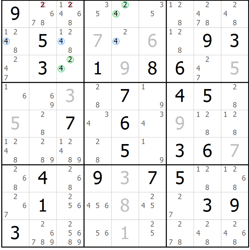 Position des candidats pour la solution de la Gr 71 page 74 du magazine de sudoku Suprême n° 023