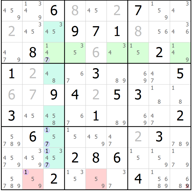 Position des candidats pour la solution de la Gr 72 page 75 du magazine de sudoku Suprême n° 023