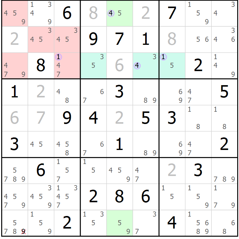 Position des candidats pour la solution de la Gr 72 page 75 du magazine de sudoku Suprême n° 023