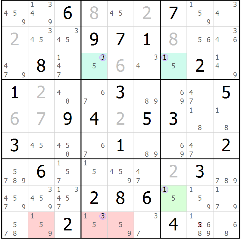 Position des candidats pour la solution de la Gr 72 page 75 du magazine de sudoku Suprême n° 023