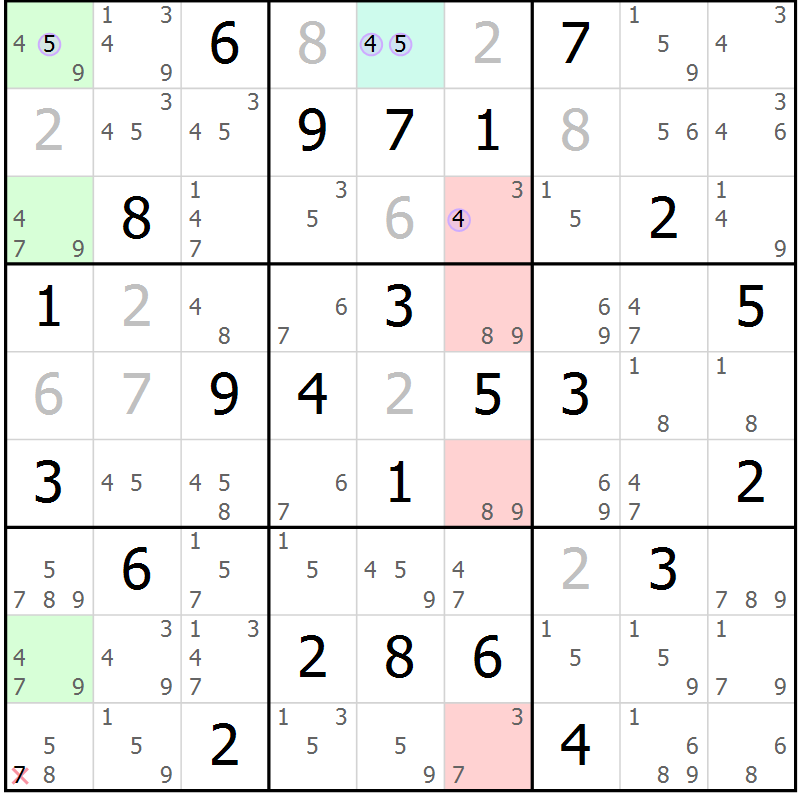 Position des candidats pour la solution de la Gr 72 page 75 du magazine de sudoku Suprême n° 023