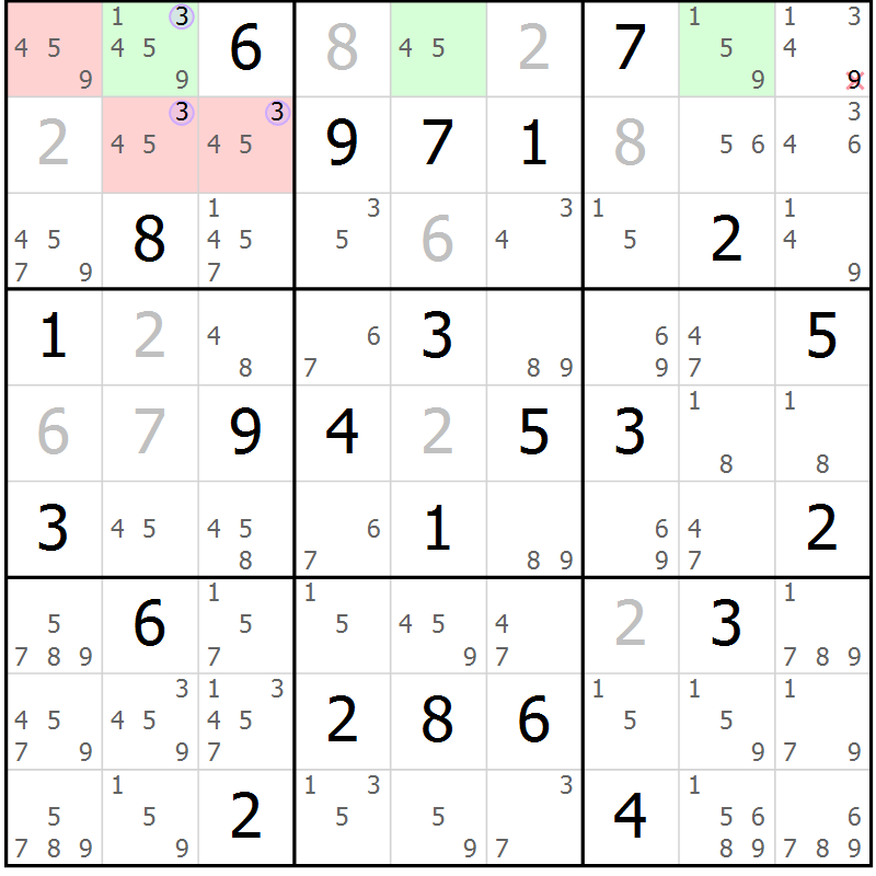 Position des candidats pour la solution de la Gr 72 page 75 du magazine de sudoku Suprême n° 023