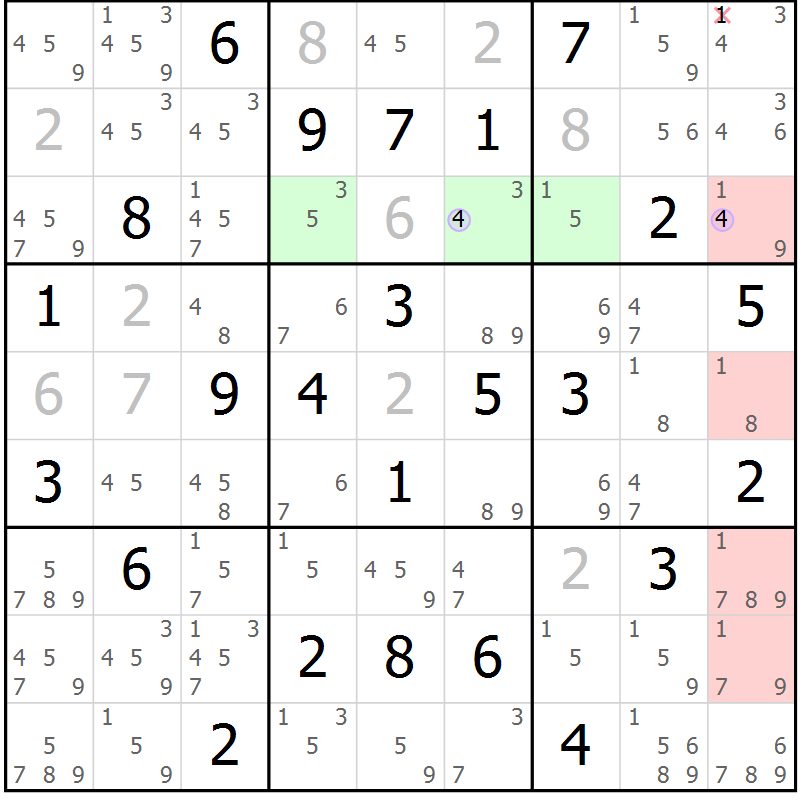 Position des candidats pour la solution de la Gr 72 page 75 du magazine de sudoku Suprême n° 023
