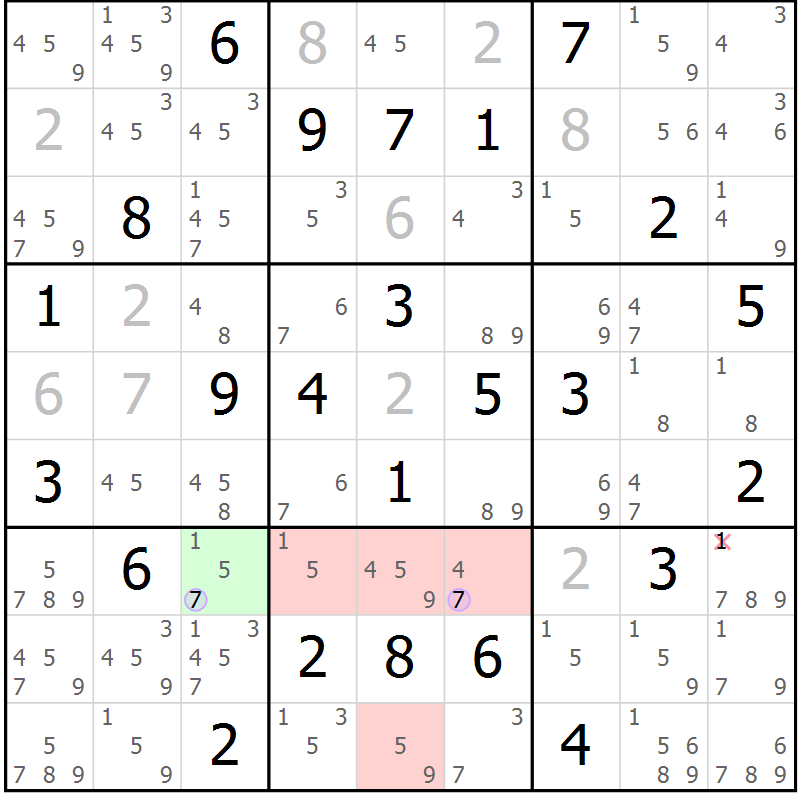 Position des candidats pour la solution de la Gr 72 page 75 du magazine de sudoku Suprême n° 023