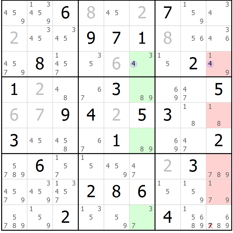 Position des candidats pour la solution de la Gr 72 page 75 du magazine de sudoku Suprême n° 023