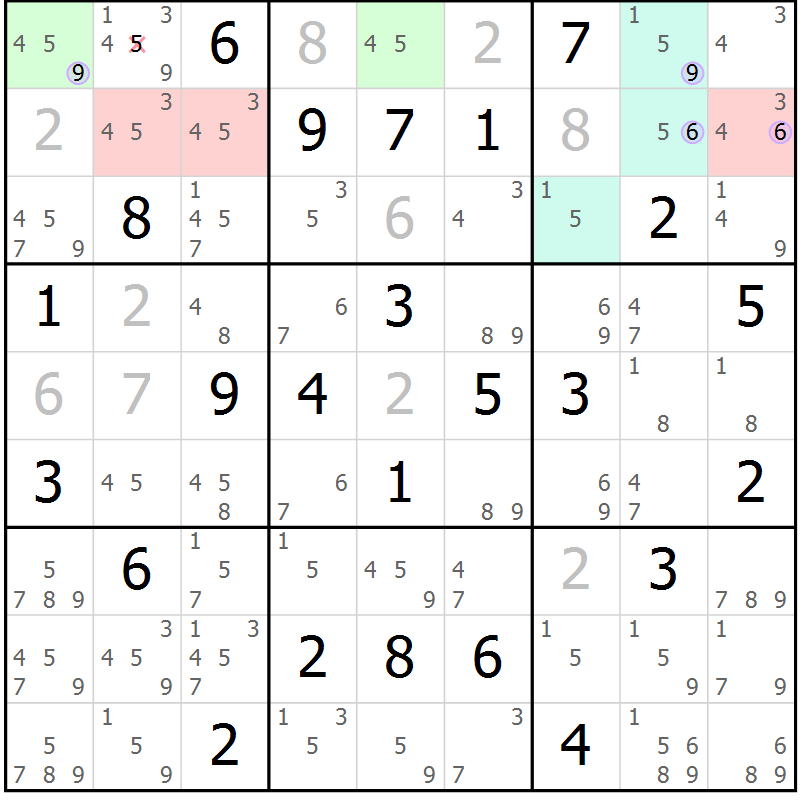 Position des candidats pour la solution de la Gr 72 page 75 du magazine de sudoku Suprême n° 023