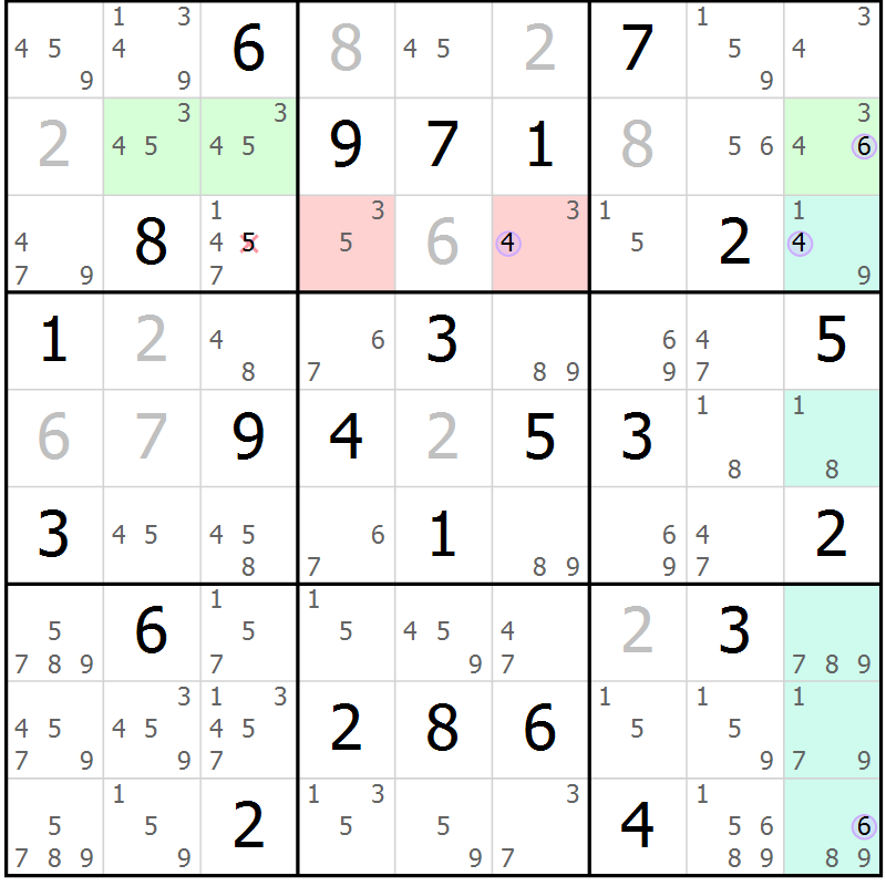 Position des candidats pour la solution de la Gr 72 page 75 du magazine de sudoku Suprême n° 023