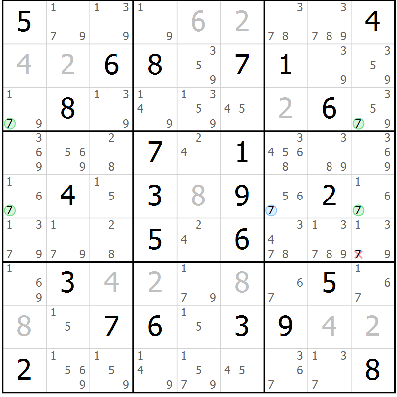 Position des candidats pour la solution de la Gr 73 page 76 du magazine de sudoku Suprême n° 023