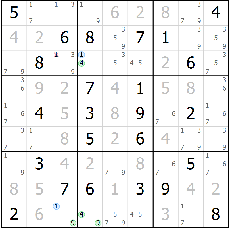Position des candidats pour la solution de la Gr 73 page 76 du magazine de sudoku Suprême n° 023