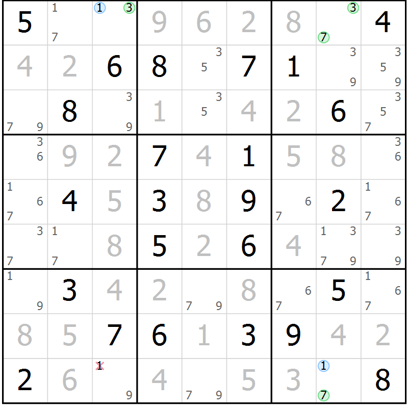 Position des candidats pour la solution de la Gr 73 page 76 du magazine de sudoku Suprême n° 023