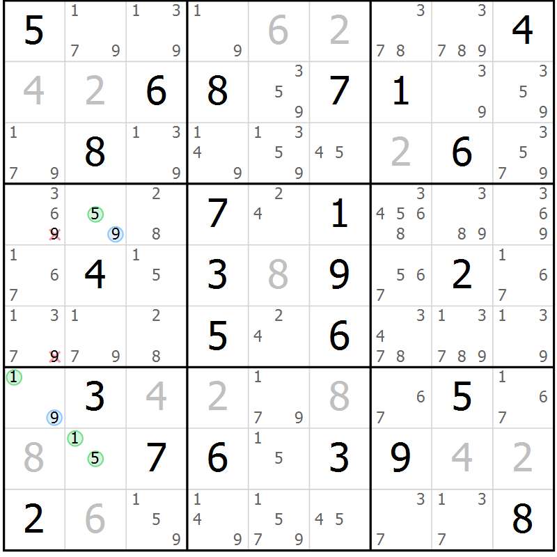 Position des candidats pour la solution de la Gr 73 page 76 du magazine de sudoku Suprême n° 023