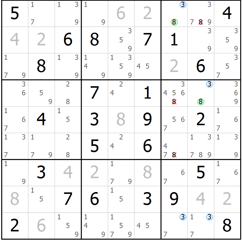 Position des candidats pour la solution de la Gr 73 page 76 du magazine de sudoku Suprême n° 023