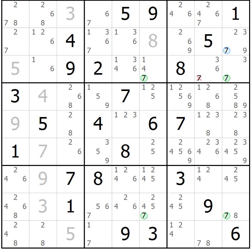 Position des candidats pour la solution de la Gr 74 page 77 du magazine de sudoku Suprême n° 023