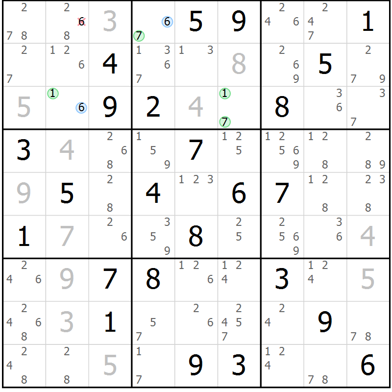 Position des candidats pour la solution de la Gr 74 page 77 du magazine de sudoku Suprême n° 023