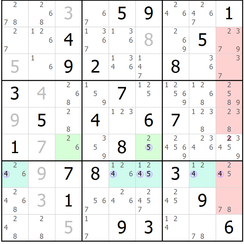 Position des candidats pour la solution de la Gr 74 page 77 du magazine de sudoku Suprême n° 023
