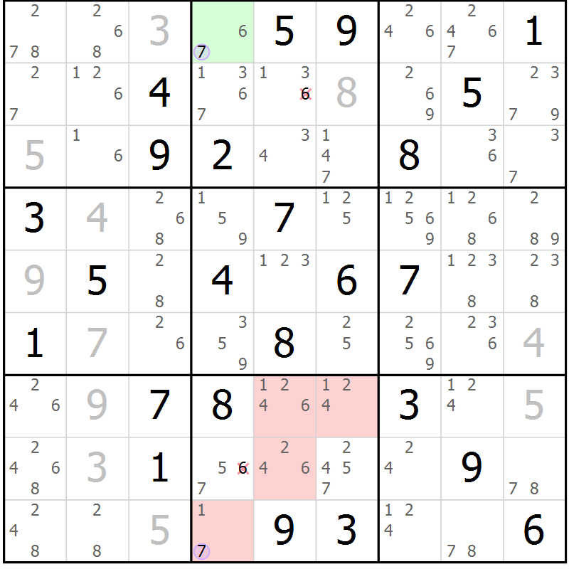 Position des candidats pour la solution de la Gr 74 page 77 du magazine de sudoku Suprême n° 023