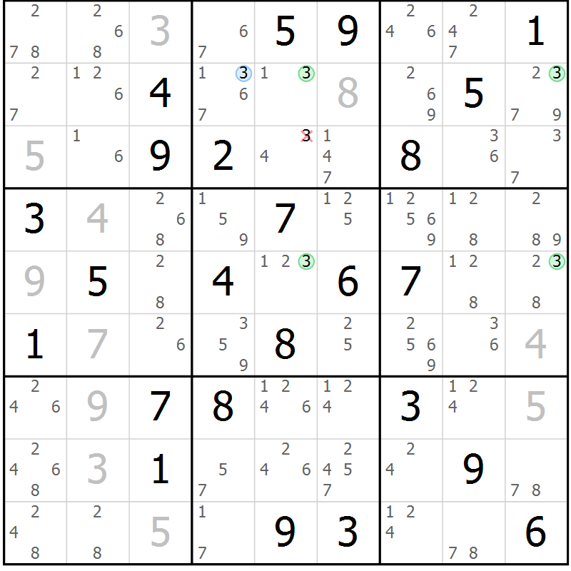 Position des candidats pour la solution de la Gr 74 page 77 du magazine de sudoku Suprême n° 023