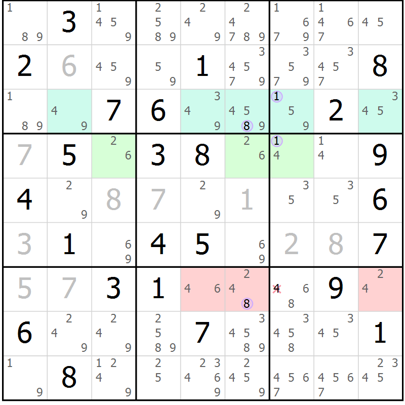 Position des candidats pour la solution de la Gr 75 page 78 du magazine de sudoku Suprême n° 023