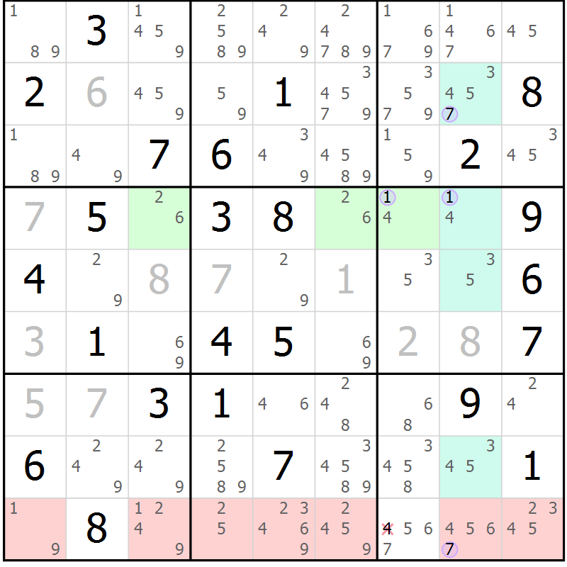 Position des candidats pour la solution de la Gr 75 page 78 du magazine de sudoku Suprême n° 023