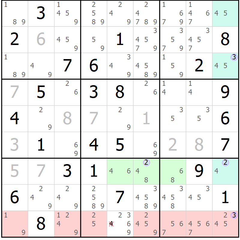 Position des candidats pour la solution de la Gr 75 page 78 du magazine de sudoku Suprême n° 023