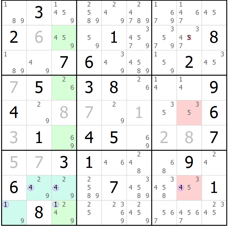 Position des candidats pour la solution de la Gr 75 page 78 du magazine de sudoku Suprême n° 023