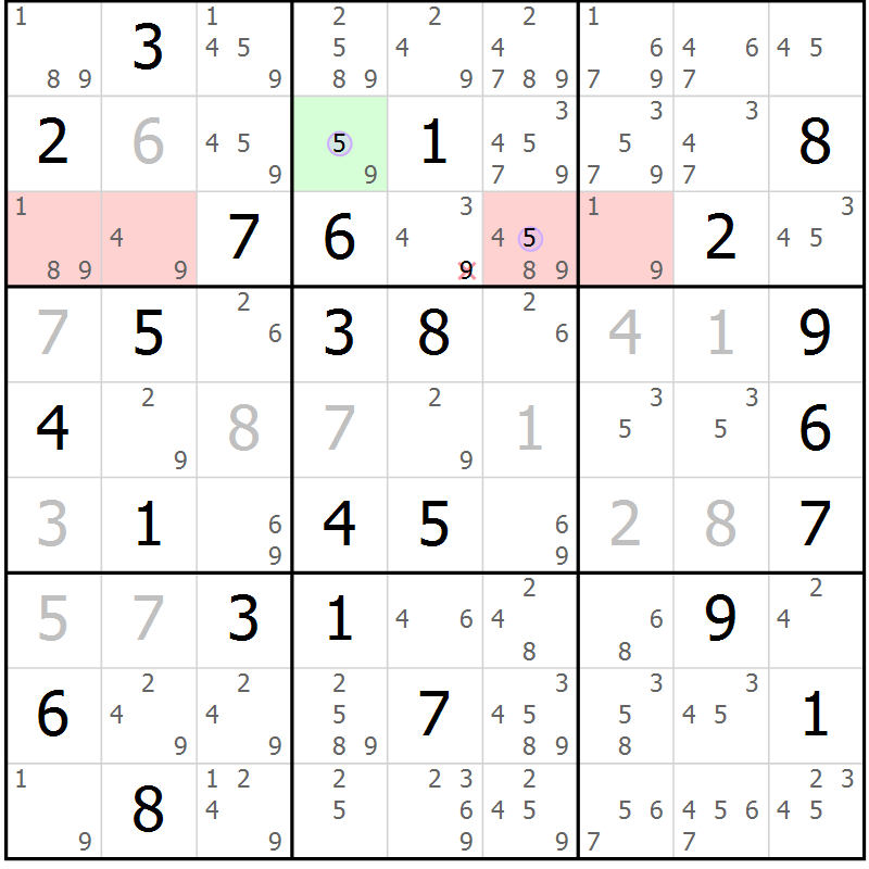 Position des candidats pour la solution de la Gr 75 page 78 du magazine de sudoku Suprême n° 023
