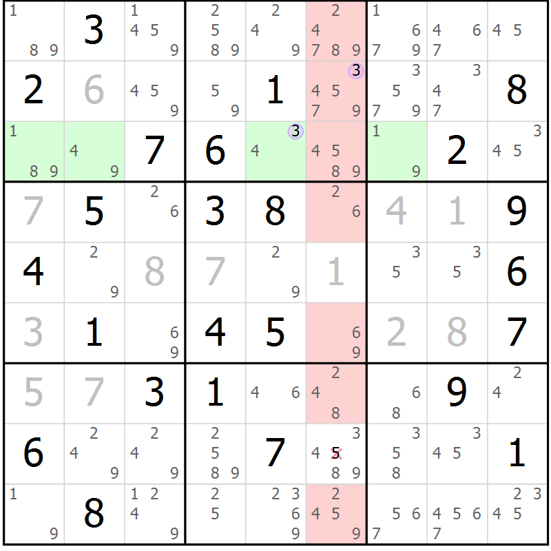 Position des candidats pour la solution de la Gr 75 page 78 du magazine de sudoku Suprême n° 023