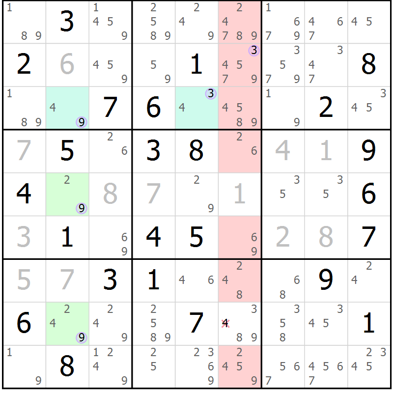 Position des candidats pour la solution de la Gr 75 page 78 du magazine de sudoku Suprême n° 023