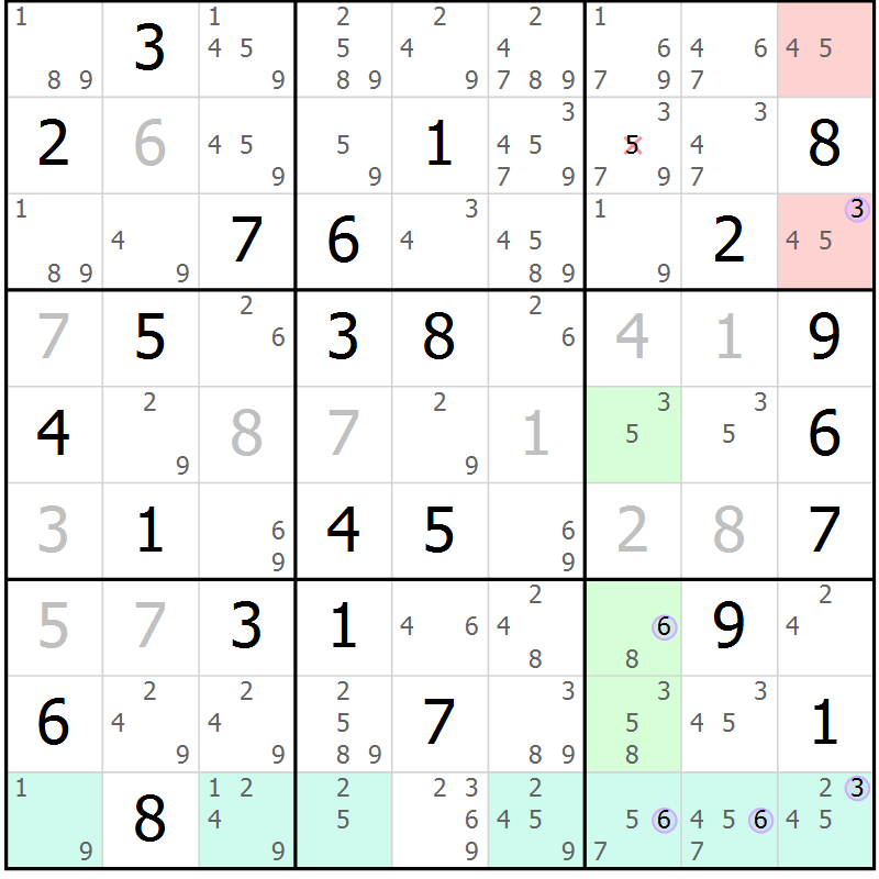 Position des candidats pour la solution de la Gr 75 page 78 du magazine de sudoku Suprême n° 023