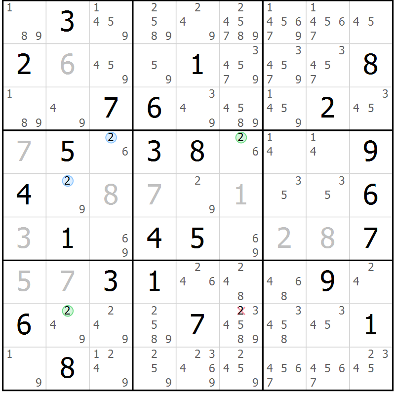 Position des candidats pour la solution de la Gr 75 page 78 du magazine de sudoku Suprême n° 023