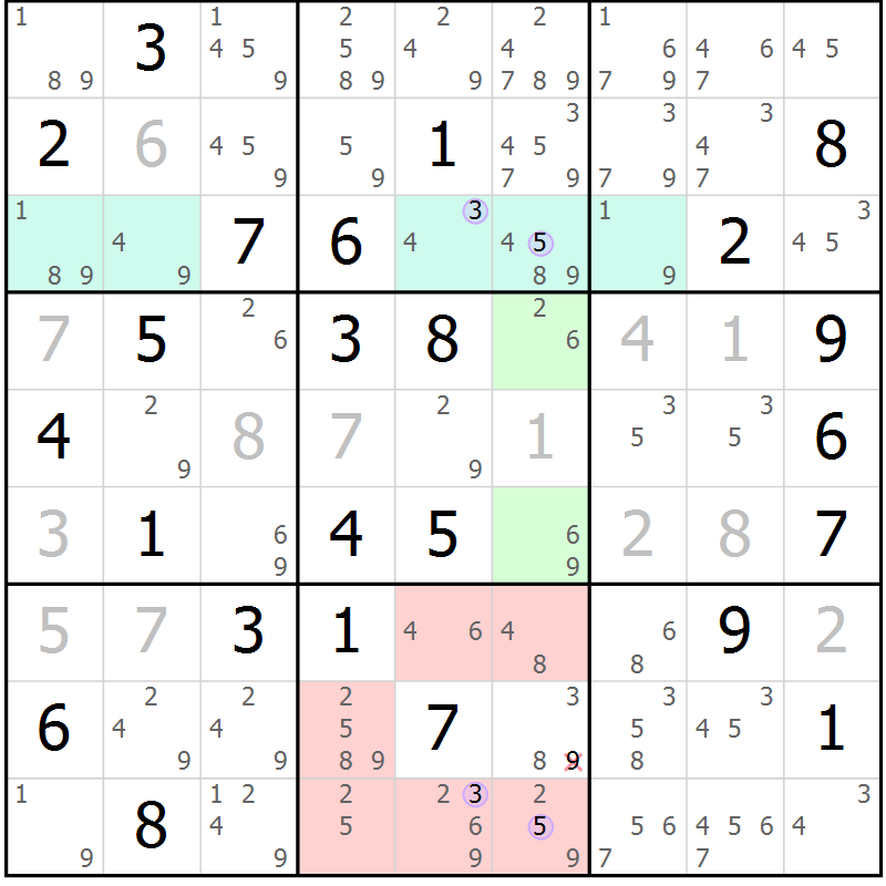 Position des candidats pour la solution de la Gr 75 page 78 du magazine de sudoku Suprême n° 023