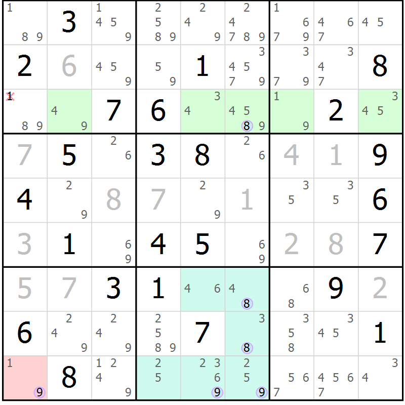 Position des candidats pour la solution de la Gr 75 page 78 du magazine de sudoku Suprême n° 023